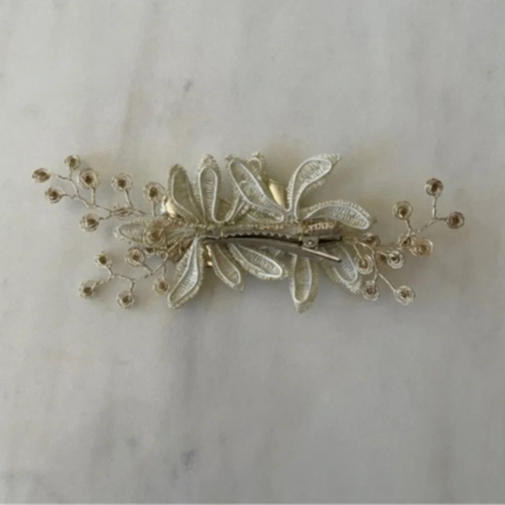 Wedding Hair Clip with Crystals, Metallic Flowers & Leaves​​​​